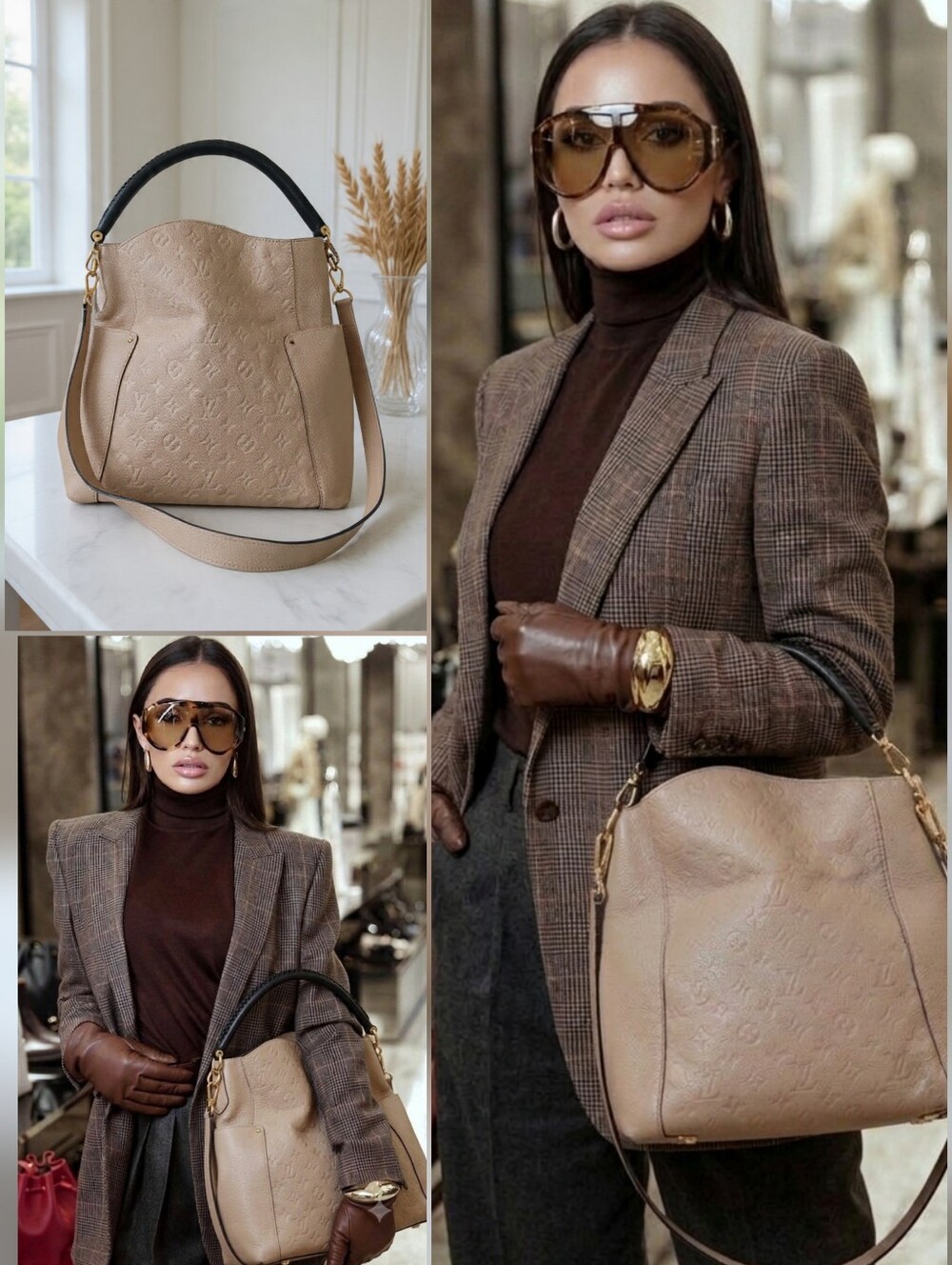 Louis Vuitton Bagatelle 🍁 Empreinte Dune Beige Black Strap Hobo Bag EUC
